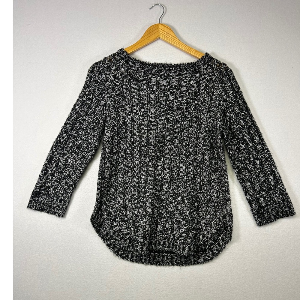 Minimalist NY Collection Women Medium Black White Marled 3/4 Sleeve Knit Sweater